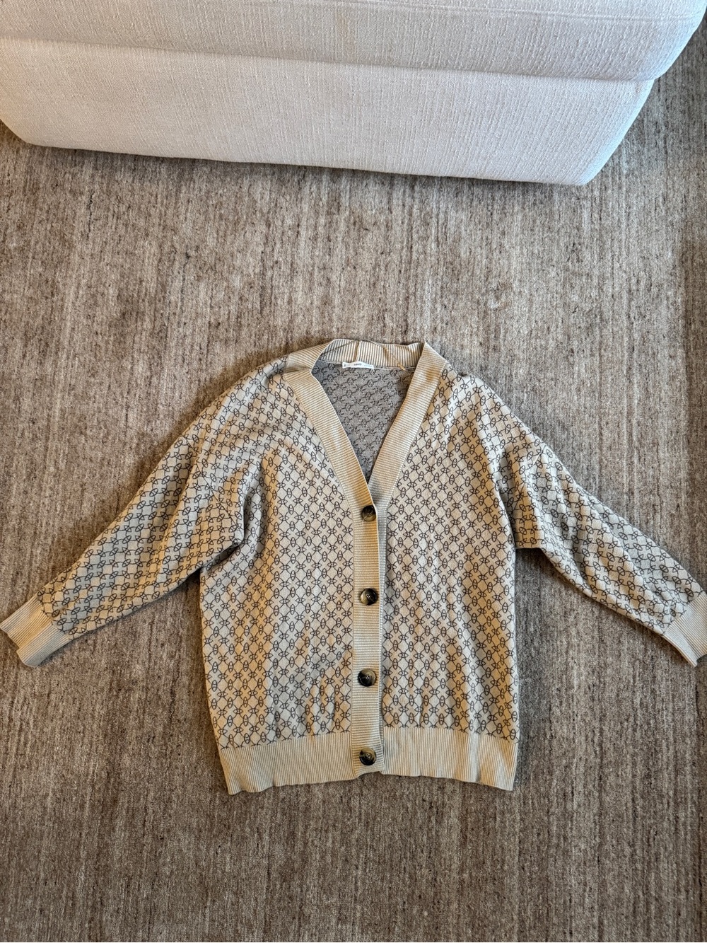 Mango Beige and Brown Patterned V-Neck Button Cardigan